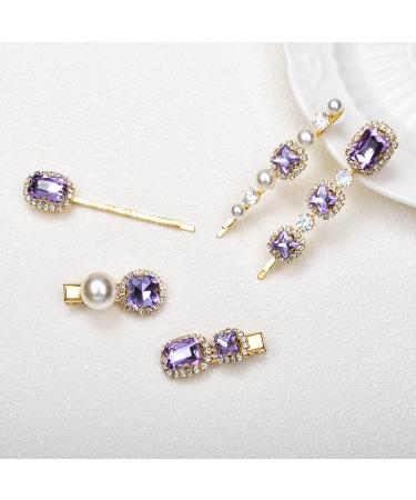 Vintage Rhinestone Decorative Hair Clips - Handmade Purple Crystal Pearl Barrettes | Elegant Gold Metal Hair Accessories for Women and Girls - Buy Online on GoSupps.com