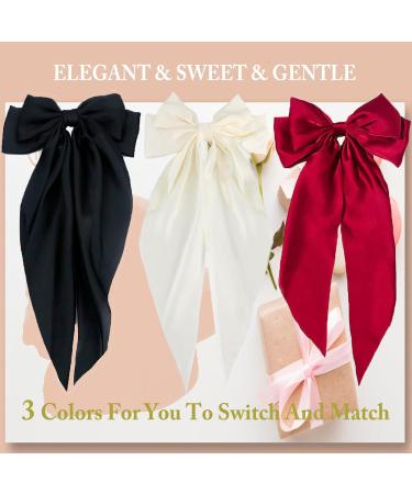 3 Pcs Big Hair bow Hair Bows for Women Bow Hair Clip Elegant Solid Color French Barrette Bows For Hair With Soft Long Silky Satin Hair Barrettes Accessories Bow Hair Clips for Women Girls Black+Red+Cream - Buy Online on GoSupps.com