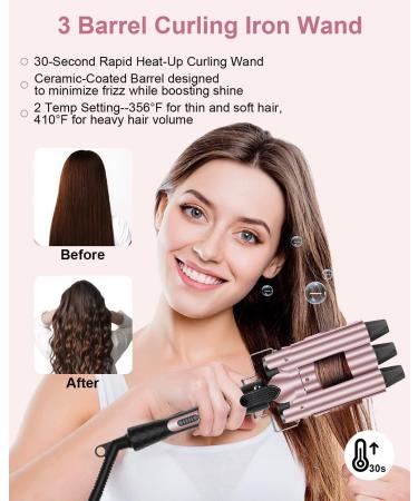 6 in 1 Curling Iron Set - 3 Barrel & Interchangeable Wands with Brush Comb Gloves & Clips | Perfect for Every Curl Style - Buy Online on GoSupps.com