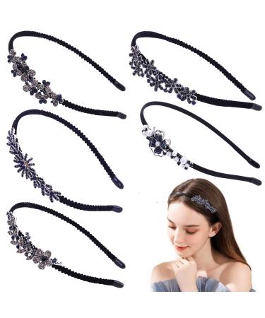 Ainvhh 5 Pack Crystal Hair Band for Women Pearl Crystal Flower Headbands Girl Fashion Hairband Leaf Jewelry Rhinestone Head Hoop Beauty Care Elegant Bling Headwear Accessory Wedding Bride plush headband