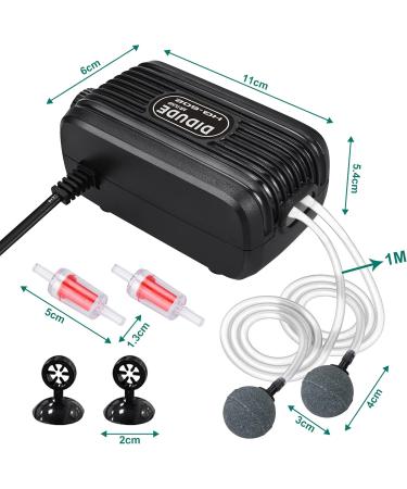 Didude Aquarium Air Pump - Ultra Quiet 20-40dB Adjustable Double Outputs with Check Valves for 3.8-300L Aquariums - Buy Online on GoSupps.com