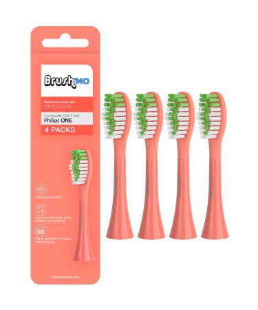 Brushmo Replacement Toothbrush Heads Compatible with Philips Sonicare One Toothbrush for HY1100 Miami Coral BH1022/01 Brush Head (Miami Coral) 4 Pack