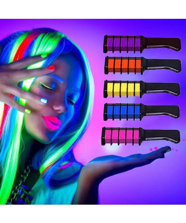 Glow Temporary Hair Chalk Comb, Glow in The Black Light Washable Hair Color Comb for Girls Kids Non-Toxic Hair Dye for Birthday Halloween Cosplay Party