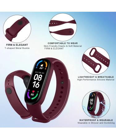 4 Pack Replacement Bands for Amazfit Band 5 - Silicone Sport Straps in Black, Navy Blue, Wine Red, Green - Buy Online on GoSupps.com