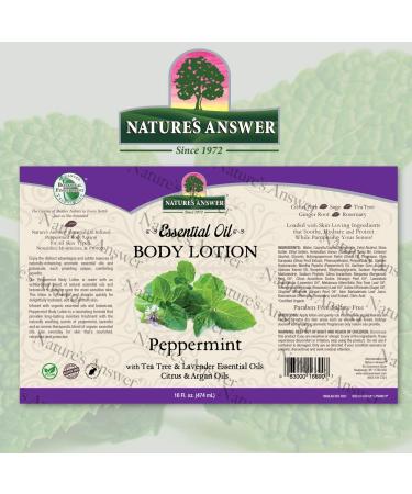 Nature's Answer Peppermint Body Lotion - 16 Oz, Vegan, Alcohol-Free & Cruelty-Free - Buy Online on GoSupps.com