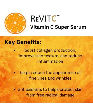 ReVitC Vitamin C Anti-Aging Super Serum - Anti-Wrinkle Face & Neck Treatment with Hyaluronic Acid MSM & Ferulic Acid | International Shipping - Buy Online on GoSupps.com