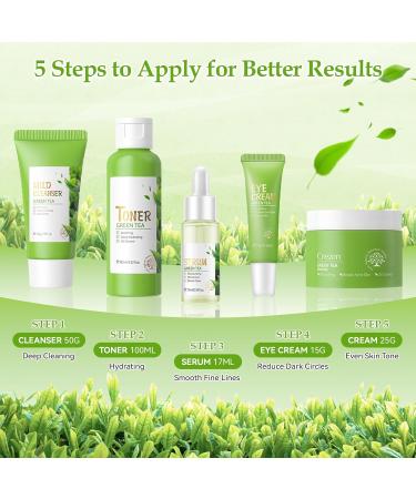 Green Tea Skin Care Set Green Tea Skin Care for Teens 10-12 Gentle Moisturizing Face Care Kit with Cleanser Toner Serum Eye Cream & Cream Travel Size Facial Kit for Women Girls Green Tea-5Pcs - Buy Online on GoSupps.com