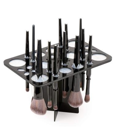 Luckyiren Makeup Brushes Drying Rack, Brushes Dryer, Collapsible 28 Slot Acrylic Brush Holder Stand Tree Tray Support Display for Makeup Artist Acrylic Nail Brushes Paintbrushes Makeup Lovers, Black