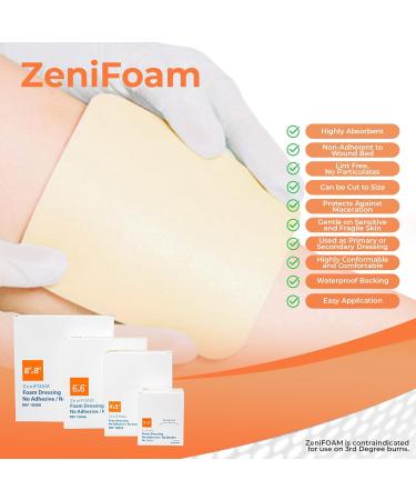 ZeniFOAM 2x2 Polyurethane Foam Dressing - Sterile Highly Absorbent Non-Stick Latex-Free 10pcs/Box for Heavy Wound Drainage - Buy Online on GoSupps.com