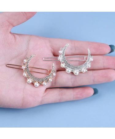 Inilbran Boho Crystal Pearl Moon Hairpin Clip Vintage Cz Crescent Moon Hair Barrette Clip Gold Rhinestone Pearl Hair Clip Hairpin Decorative Bobby Pins Pearl Bride Hair Accessories for Women - Buy Online on GoSupps.com