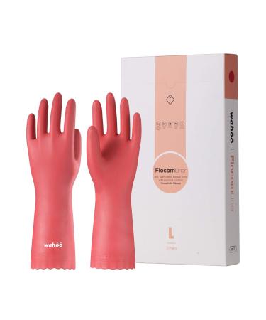 Lanon wahoo 3 pair of reusable household gloves skin -friendly gloves with cotton inside for kitchen work household cleaning and dishwater red size S S red