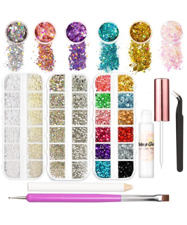 Face Gems Pearls Glitter with Glue Face Rhinestones for Makeup Jewels Eye Gems Tweezers Makeup Accessories Hair Body Glitter Pearls+Rhinestone+Glitters