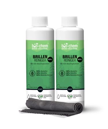 Bio-chem glasses cleaner with anti-fitting function protection against fitting glasses anti-fog 2x 250 ml (500 ml) refill bottles + premium microfiber cloth/glasses cleaning cloth