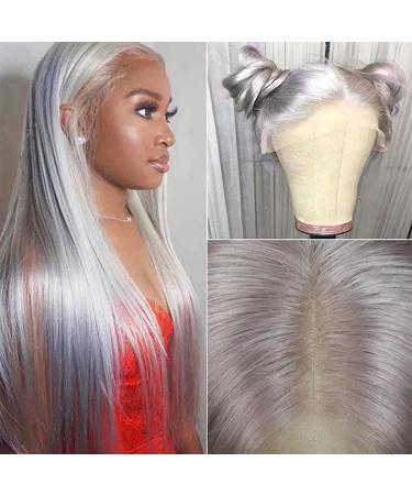 ANDRIA Gray Lace Front Wig - Long Straight Glueless Synthetic Wig with Baby Hair | Heat Resistant Fiber for Women - Buy Online on GoSupps.com