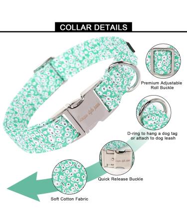 Unique Style Paws Summer Dog Collars - Green College & Linen with White Flower Design for Small Medium & Large Dogs - Buy Online on GoSupps.com