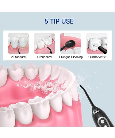 Portable Cordless Water Flosser Teeth Cleaner - 5 Modes, Professional Dental Oral Irrigator for Braces - IPX7 Waterproof, 300ML Tank - Black - Buy Online on GoSupps.com
