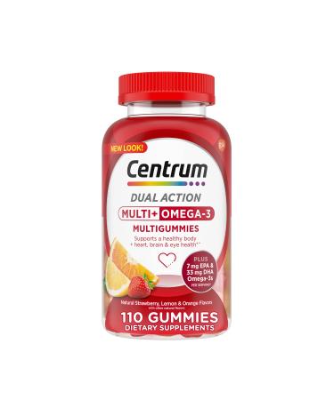 Centrum MultiGummies Multi+ Omega 3 Dual Action  Adult Multivitamin  Multivitamin/Multimineral/Omega 3 Supplement  Strawberry/Lemon/Orange Flavors - 110 Count Fruit 55.0 Servings (Pack of 1) - Buy Online on GoSupps.com