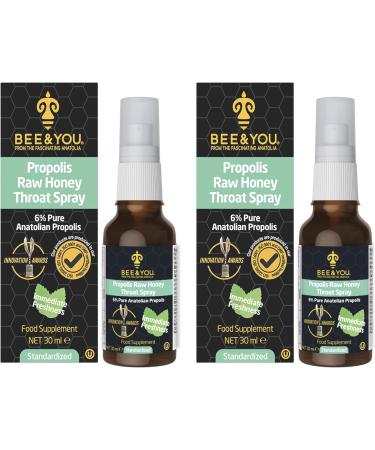 Bee and You Raw Honey Throat Spray, 100% Pure Propolis Extract, Immune Support, Sore Throat & Congestion Relief, Oral Health, Antioxidants, Natural, Keto, Paleo, Gluten-Free | 1 FL Oz (Pack of 2)