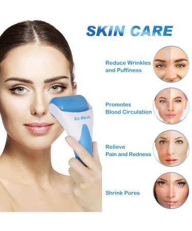Blue Ice Roller for Face & Eye Puffiness Relief | Tighten Pores Reduce Wrinkles & Relieve Dark Circles | Premium Face Massager for Migraine Pain Relief - Buy Online on GoSupps.com