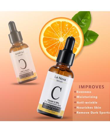 Le Nova Vitamin C Serum for Face Brightening Anti-Aging Hydrating & Fragrance-Free Lightweight Serum for Sensitive Acne-Prone & Dry Skin With Hyaluronic Acid Aloe Vera & Vitamin E 1 fl oz - Buy Online on GoSupps.com