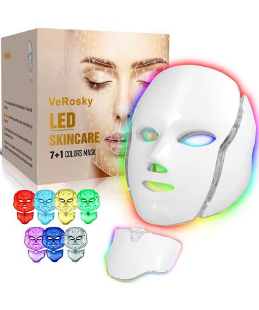 VeRosky Led Face Mask Light Therapy - 7+1 Color Photon Blue & Red Light Maintenance Skin Rejuvenation Facial Skin Care Mask Home Skin Care Mask for Face and Neck