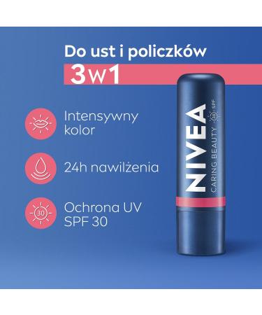  NIVEA NIVEA Caring Beauty Care 3 in 1 Rose Lipstick 4.8g - Buy Online on GoSupps.com