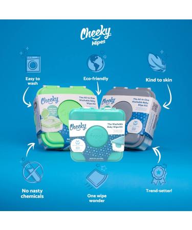 Cheeky Wipes Reusable Mini Wash Kit - White Cotton Terry Wipes for Nappy Users | Includes Soaking Box, Travel Bag, and Essential Oil Soaking Solution - Buy Online on GoSupps.com