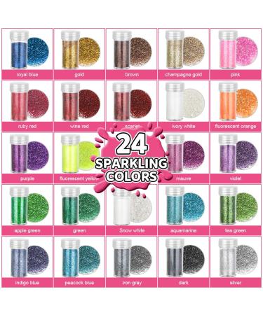 24 Colors Body Glitter Set - LEOBRO Cruelty-Free Extra Fine Glitter for Resin, Festival Makeup, Nail Art, Face & Body, Hair - Perfect for Crafts, Eyeshadow, Lip Gloss - Vegan Glitter Collection - Buy Online on GoSupps.com