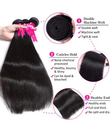Subella Brazilian Straight Hair 10A Grade Virgin Human Hair Bundles - 14 16 18 Inch Natural Black Color - Buy Online on GoSupps.com