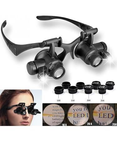 LED Double Eye Jeweler Watch Repair Magnifying Jewelers Loupe Magnifying Glasses with 4 Interchangeable Lens 10X/15X/ 20X/25X Head Magnifier Glasses for Close Work Electronics Jewelry Repair - Buy Online on GoSupps.com
