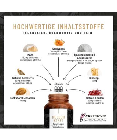 High-Dose Maca Capsules 20:1 Extract with Tribulus Cordyceps & Ginseng - 90 Capsules for Men's Heroic Power | International Shipping Available - Buy Online on GoSupps.com