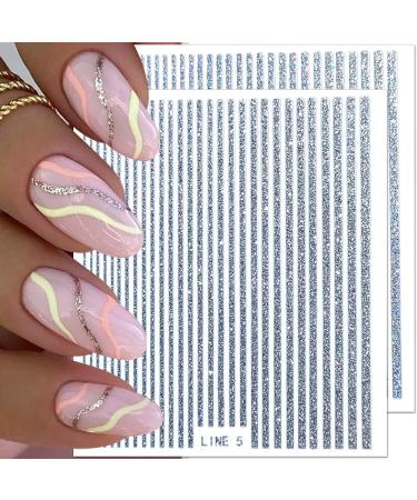3D Glitter Lines Nail Stickers | Holographic Geometric Nail Art Decals | Self-Adhesive Metal Stripe Nail Supplies for DIY | 6 Colors Set for Women - Buy Online on GoSupps.com