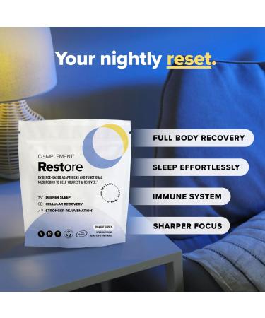 Complement Restore Golden Latte - Calm Magnesium Powder Deep Sleep Aid Drink - Reishi Ashwagandha Valerian & L-Theanine - Nighttime Recovery Relaxation Adaptogens Mix - No Melatonin (30 Servings) 30 Servings (Pack of 1 - Buy Online on GoSupps.com