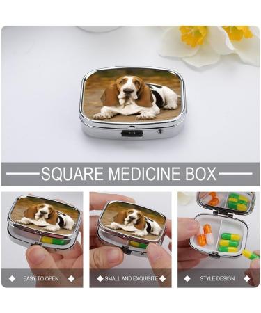 Pill Box Basset Hound Print | 2 Compartment Medicine Organizer | Portable Decorative Metal Pill Case for Pocket or Purse - Buy Online on GoSupps.com