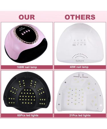 168W UV LED Nail Lamp - Fast Curing Gel Polish Dryer with 60 Beads, 4 Timer Settings, Professional Nail Light for Salon Quality Results - Pink - Buy Online on GoSupps.com