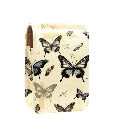 Travel Lipstick Organizer Case Lipstick Case Portable Makeup Bag With Mirror Vintage Seamless Butterflies V948j0qvzr