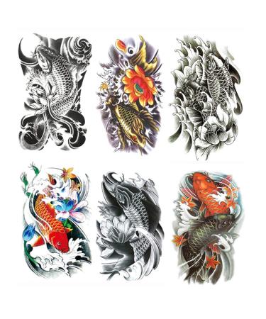 Yesallwas Temporary Tattoo for women for Men  6 Sheets koi Fish Tattoos  Lotus  Gold carp black fashion tattoo Body Stickers Arm Shoulder Chest & Back Make Up