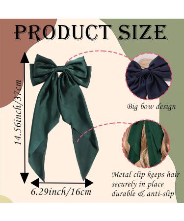 2 Pcs Big Hair bow Hair Bows for Women Bow Hair Clip Elegant Solid Color French Barrette Bows For Hair With Long Silky Satin Hair Barrettes Accessories Bow Hair Clips for Women Girls(Green+Navy) - Buy Online on GoSupps.com