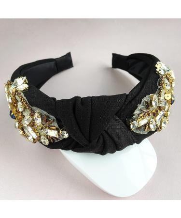Yusier Baroque Rhinestone Crystal Headband for Women - Exquisite Embroidered Wide Hairband in Black - Buy Online on GoSupps.com