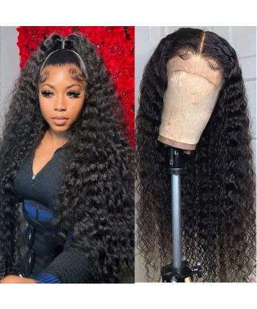 Deep Wave Lace Front Wigs Human Hair 180% Density Curly Lace Front Wig Human Hair 13x4 HD Transparent Lace Front Human Hair Wigs for Black Women Glueless Wigs Human Hair Pre Plucked with Baby Hair Hairline(24 Inch) 24 In...