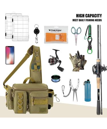 THKFISH Fishing Tackle Bag Sling Pack with Rod Holder | Portable Fly Fishing Box | Khaki-New Upgrade - Buy Online on GoSupps.com