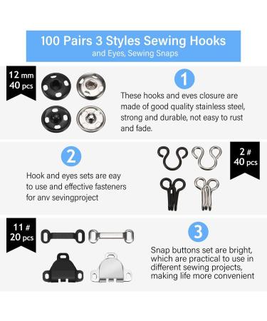100 Pairs Skirt Sewing Hooks and Eyes Snaps Kit | Metal Fasteners for Dress DIY Crafting | 2 Colors - Buy Online on GoSupps.com