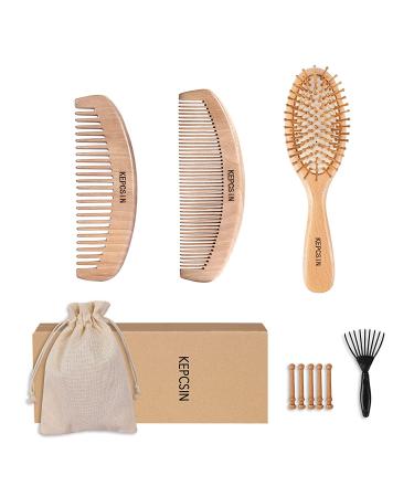 Wooden Hair Brush and Comb Set with Bamboo Bristles - Anti-Static, Reduces Frizz, Knots - Scalp Massaging - Paddle Detangling Brush for Women with Thick, Curly, Dry Hair - Buy Online on GoSupps.com