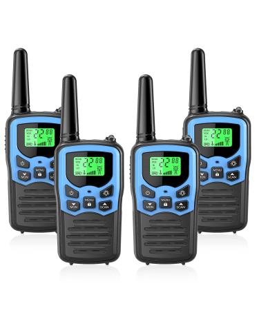 Walkie Talkies with 22 FRS Channels MOICO Walkie Talkies for Adults with LED Flashlight VOX Scan LCD Display Long Range Family Walkie Talkie Radios for Hiking Camping Trip (Blue 4 Pack)