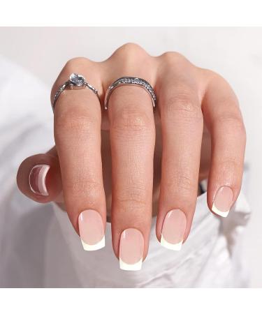 YOSOMK White Pink French Gel Nail Strips - UV Free Long Lasting Nail Stickers for Women | 16 Wraps + Nail File Wooden Stick & Prep Pads - Buy Online on GoSupps.com