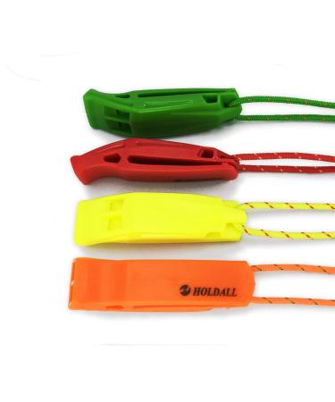 HOLDALL Emergency Safety Whistle with Lanyard, Loud Pea-Less Whistles for Boating Kayaking Life Vest Survival Rescue Signaling. Red, Yellow, Green, Orange