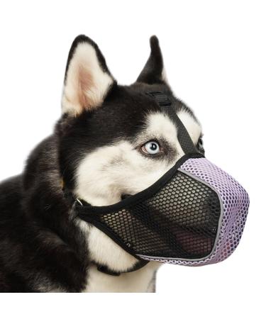 Dog muzzle soft muzzle for large medium-sized and small dogs for eating grooming biting chewing breathable muzzle with collar for Labrador Retriever Poodle Husky Schwarz/Lila L- (Snout: 10 "-12 ")