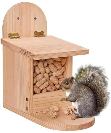 Squirrel Feeder Visible Wooden Squirrel House with Movable Cover Funny Squirrel Feeder with Long Feeding Platform for Outside Backyard Garden Squirrel House - Buy Online on GoSupps.com