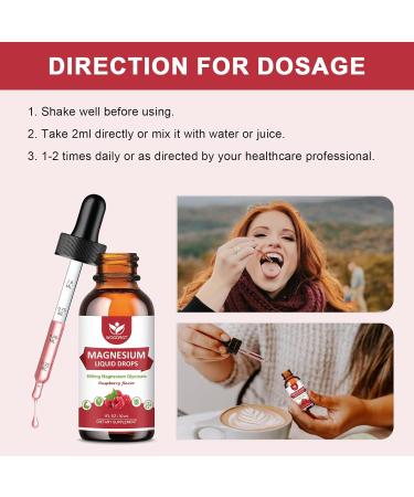 (2 Pack) Magnesium Glycinate Liquid Drops with Citrate & Taurate - High Absorption 1000mg Liquid Magnesium Complex with D3 GABA L-theanine for Cognition Muscle & Focus Raspberry Flavor - 30mL - Buy Online on GoSupps.com