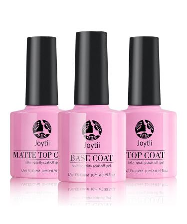 10ML Gel Base and Top Coat Nail Polish, 3PCS No Wipe High Glossy and Matte Gel Top Coat UV/LED Soak Off Gel Nail Polish Set for Gloss Shiny Matte Effects and Long Lasting